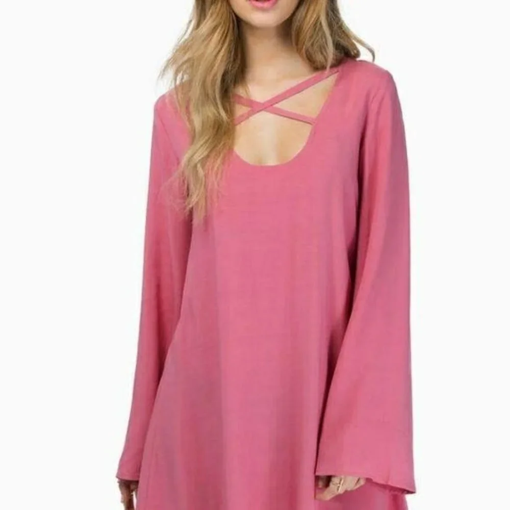 Tobi Mauve Pink Afternoon Shift Mini Dress Long Bell Sleeve Women's Size Small